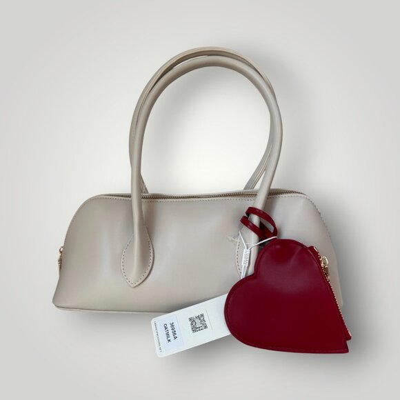 Urban Expressions Oatmilk Double Handle Handbag with Red Heart Zipper Pouch - Picture 10 of 12